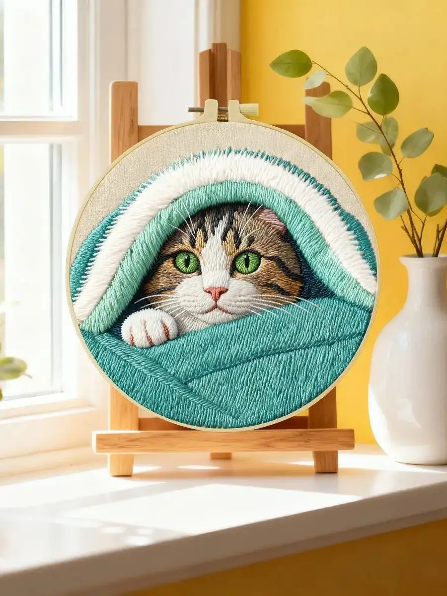 1 Stück 20X20CM/15X15CM 7,87/6,3 Zoll Tier - Katze Stickerei Starter-Kit DIY-Kit DIY-Stickerei-Set Handarbeiten Nadelkunst – Detail 6