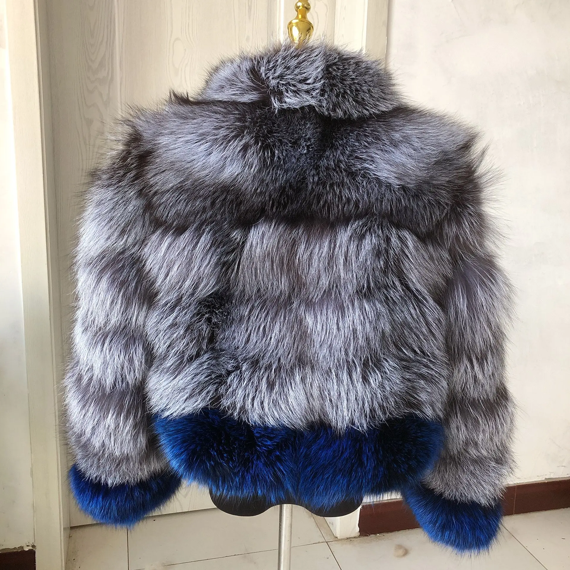 New Fashion Women\'s Winter Natural Fur Coat Silver Fox Mixed Collar Design High Quality Real Fur Coat real fur coat women luxury