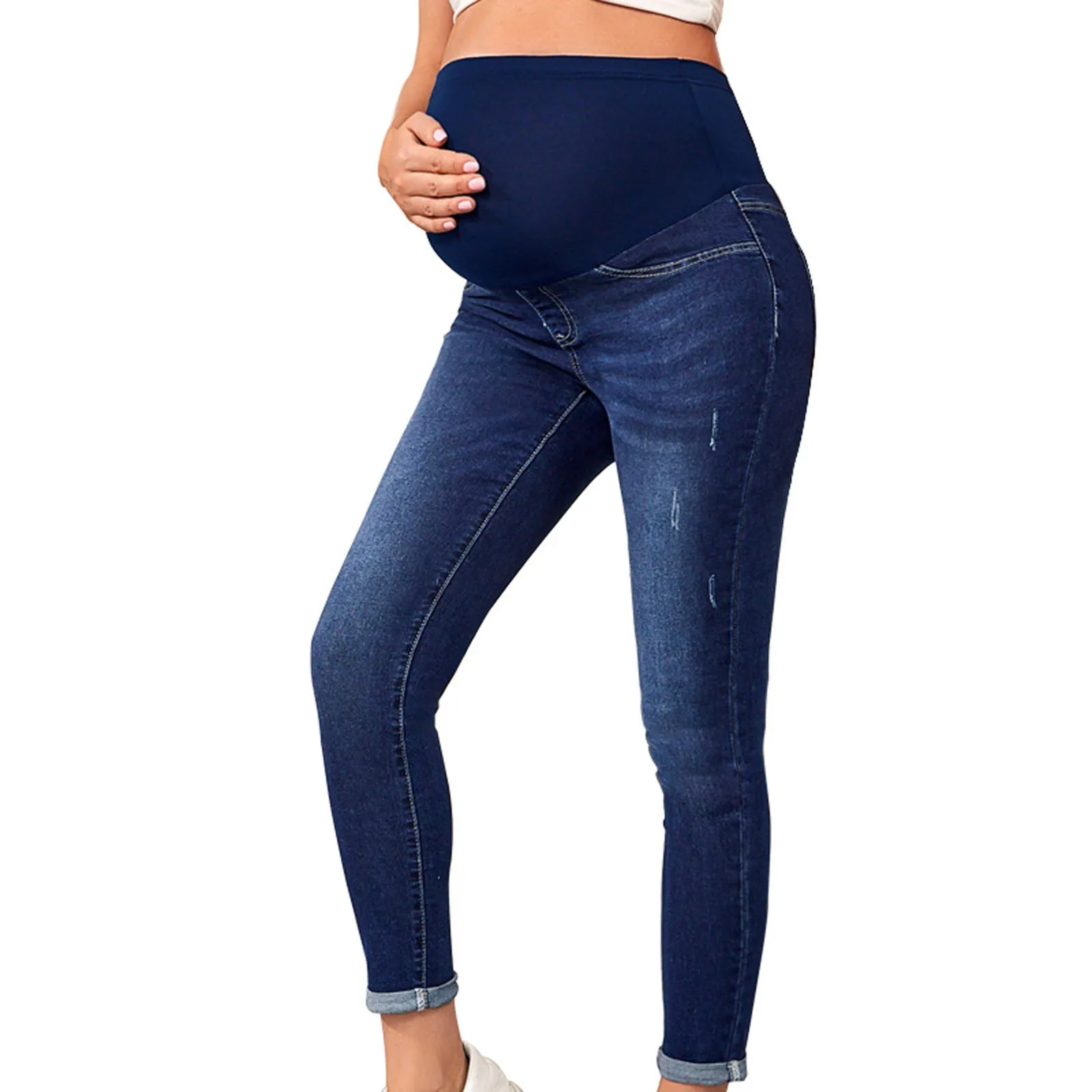 Women's Maternity Jeans Jeggings Full Panel Pull On Ripped Distressed Stretchy Skinny Denim Pant Jean's Posh Pantry