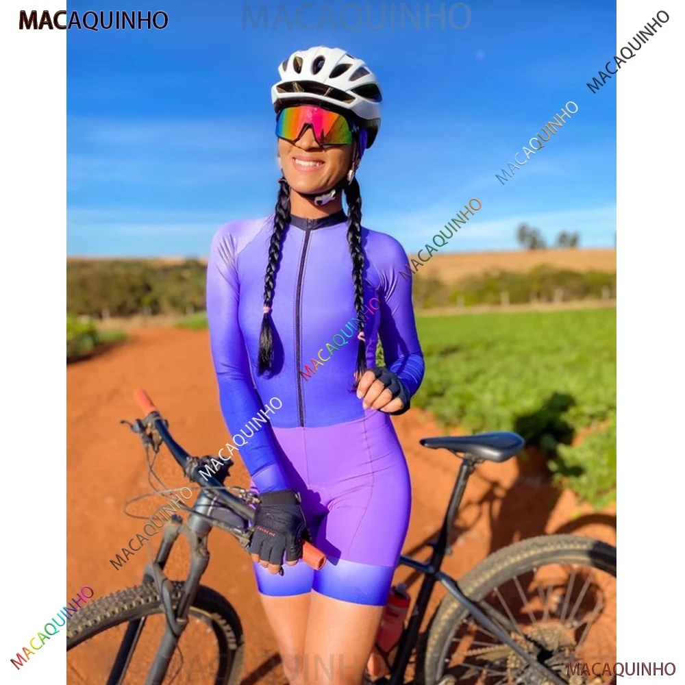 Women's Purple Fashion Long Sleeve Cycling Triathlon Skinsuit Sets Professional Bicycle Clothing Macaquinho Ciclismo Feminino