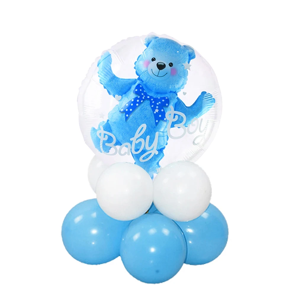 Transparente Bear Bubble Ball para Baby Shower, balão de hélio 4D, decoração de gênero, menino e menina, 1st Birthday Party, azul e rosa