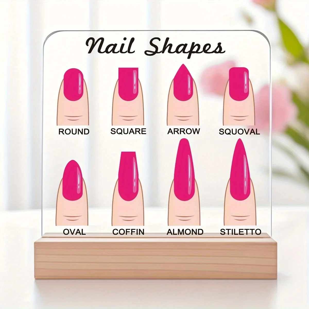 Tablero de exhibición de formas de uñas acrílicas, decoración transparente para salón de manicura con 6 formas redondas y cuadradas, decoración de estudio de uñas no eléctrica