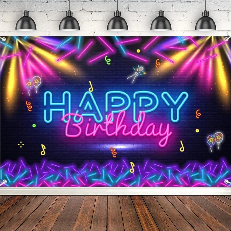 

Photography Backdrop Neon Happy Birthday Banner Let Glow Party Disco Dance Theme Background Colorful Night Decoration Girls Boys