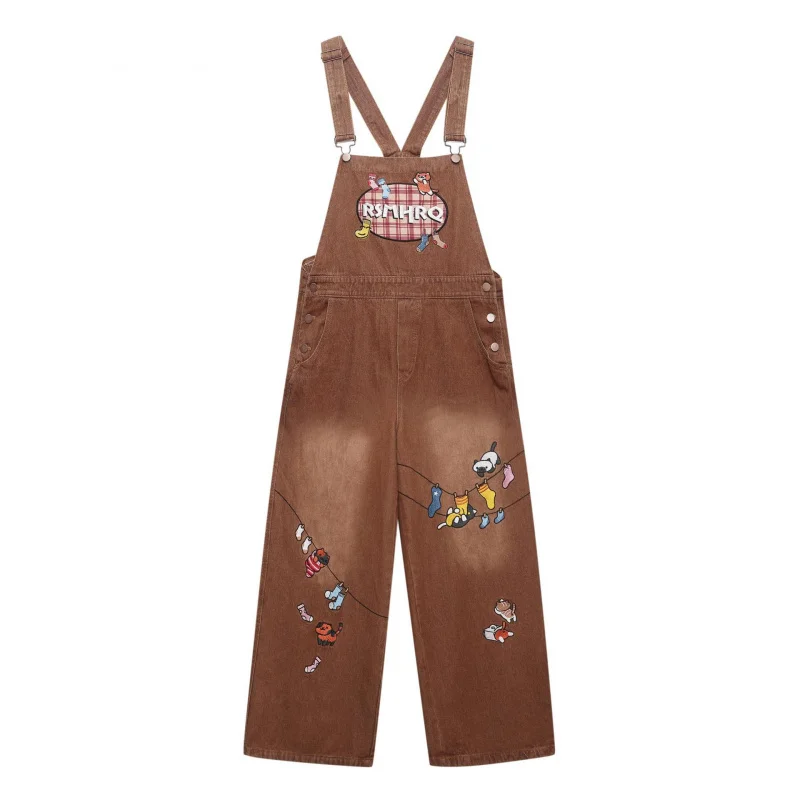 

DAVIDSHAO EU US Size Top Quality Outdoor Luxury High Street Fashion Cartoon Patch Embroidery Cargo Casual Overall Jean Pants