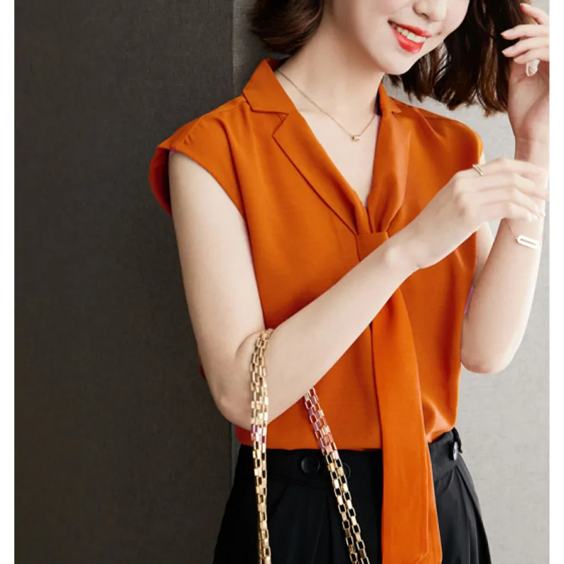 2024 New Women\'s Summer Fashion Elegant Loose Casual Commuter Solid Color Simplicity V-Neck Versatile Sleeveless Shirt Tops