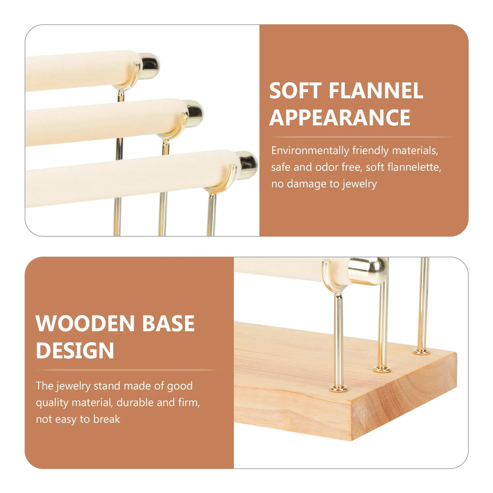 

1Pcs Three Layer Wooden Flannel Jewelry Rack Beige Detachable Organizer for Rings Necklaces Bracelets Home Decor