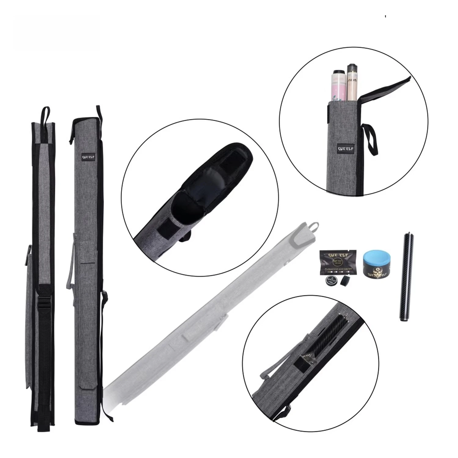 

Grey 1B2S Pool Cue case with Shoulder Strap and Handle Billiard Cue case Pool Table Accessories Billiards Equipment