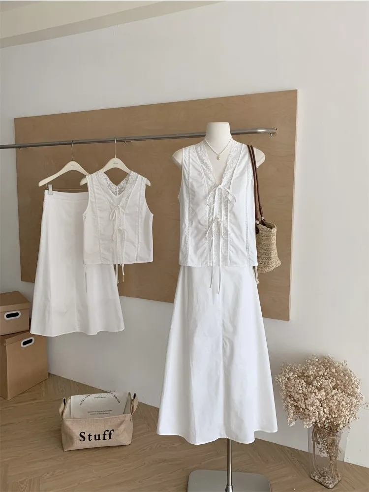 

Наряды для летнего отдыха, милый корейский модный костюм Y2k, элегантный французский шикарный офисный женский стиль, кружевной дизайн, женский комплект из двух предметов