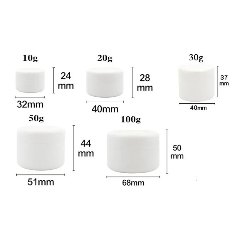 100 szt. Puste Mini Plastikowe Słoiczki Kosmetyczne 10g-100g Przenośne Słoiczki na Próbki Wielokrotnego Użytku Pojemniki na Makijaż na Maść Balsam Masło do Ciała