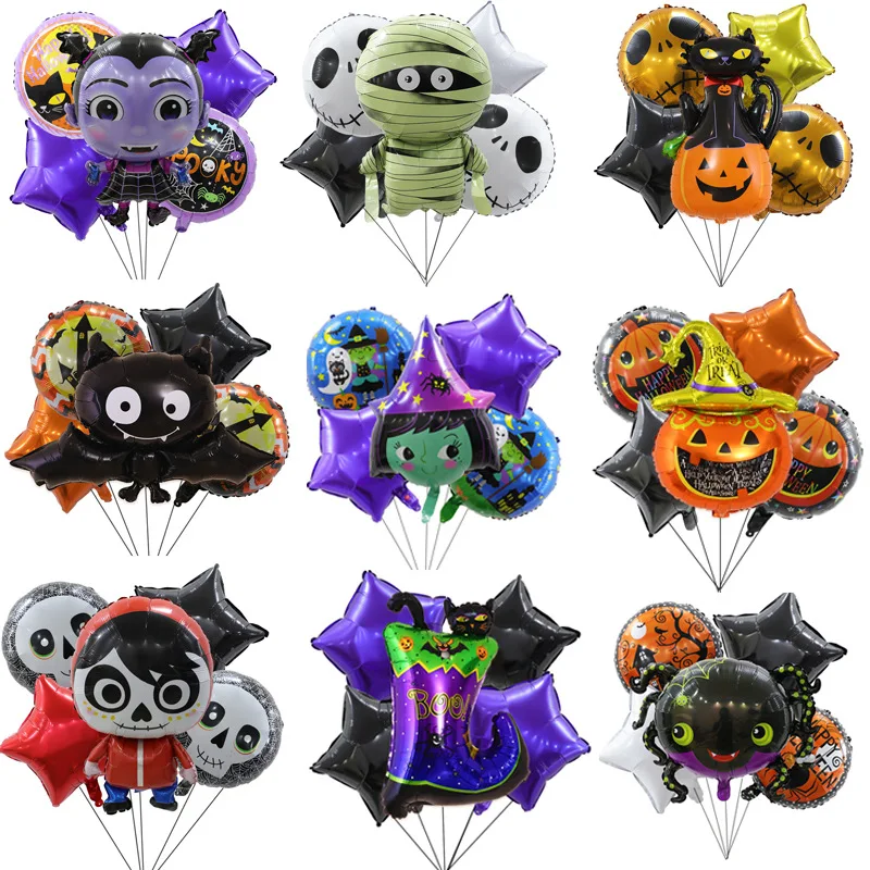 Cross-Border Halloween Carnival Ghost Festival Aluminum Film Balloon5Set of Bat Witch Skeleton Skull Halloween Decorations