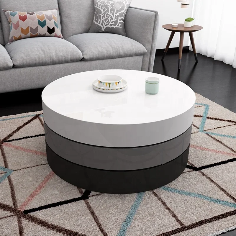 New Design Furniture Modern Three Layers Rotatable Storage Small Round Minimalist Coffee Table