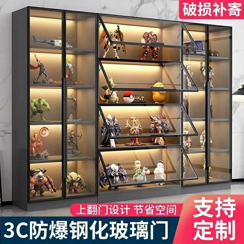 Custom. Hand-Made Model Toy Display Cabinet Storage Display Dustproof Glass Transparent with Light Atmosphere Feeling Household