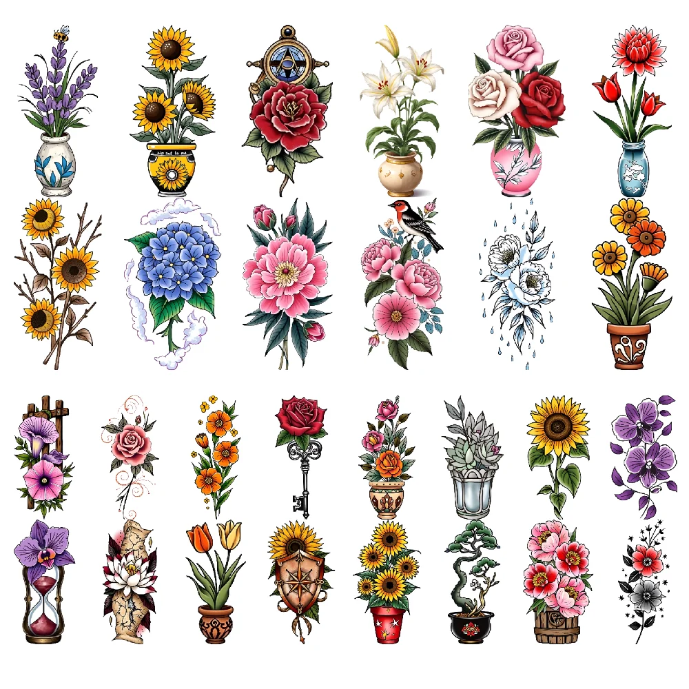 

28 шт. временные татуировки лаванда временные татуировки наклейки бонсай роза новая школа традиционная орхидея для мужчин женщин плечи