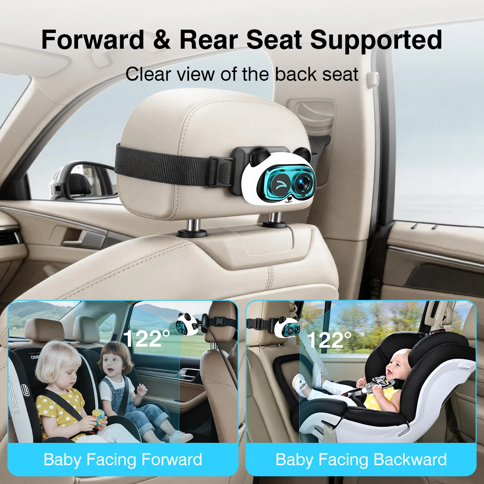 Cabin Care 2in1 Wireless CarPlay Adapter 1080P Baby Car Camera 120° Wide Angle Night Vision Split Screen Backseat Infant Monitor