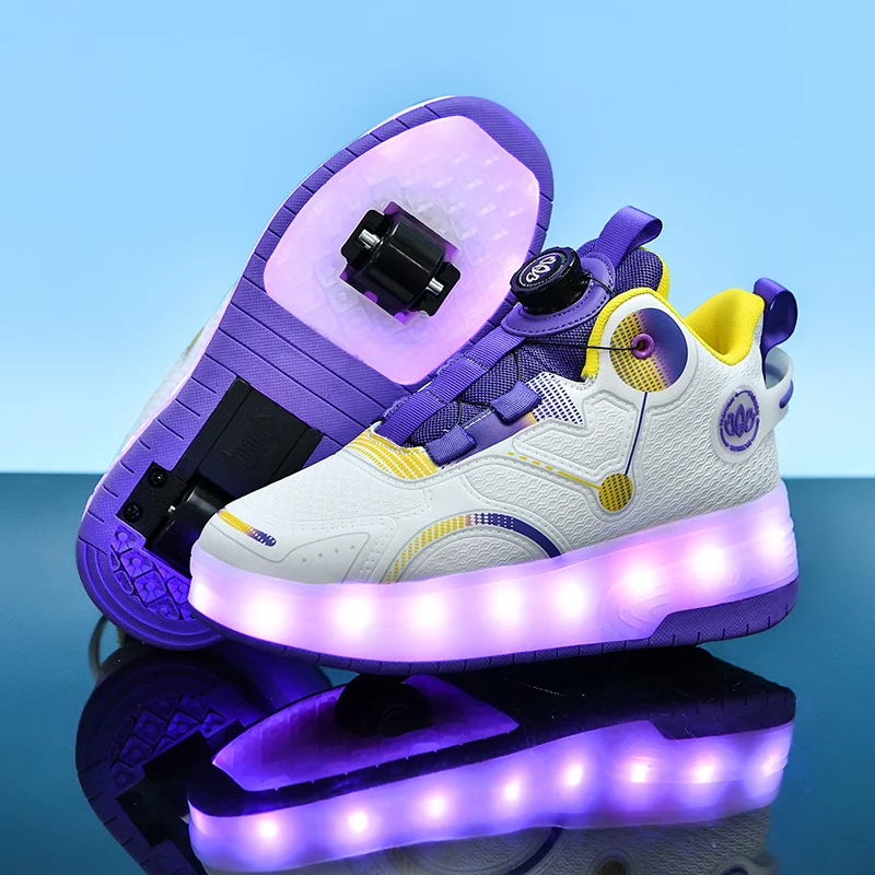 Children\'s Roller Skating Shoes Fashionable and Casual LED Design USB Charging Walking Skate Shoes Trendy Kids Sneakers