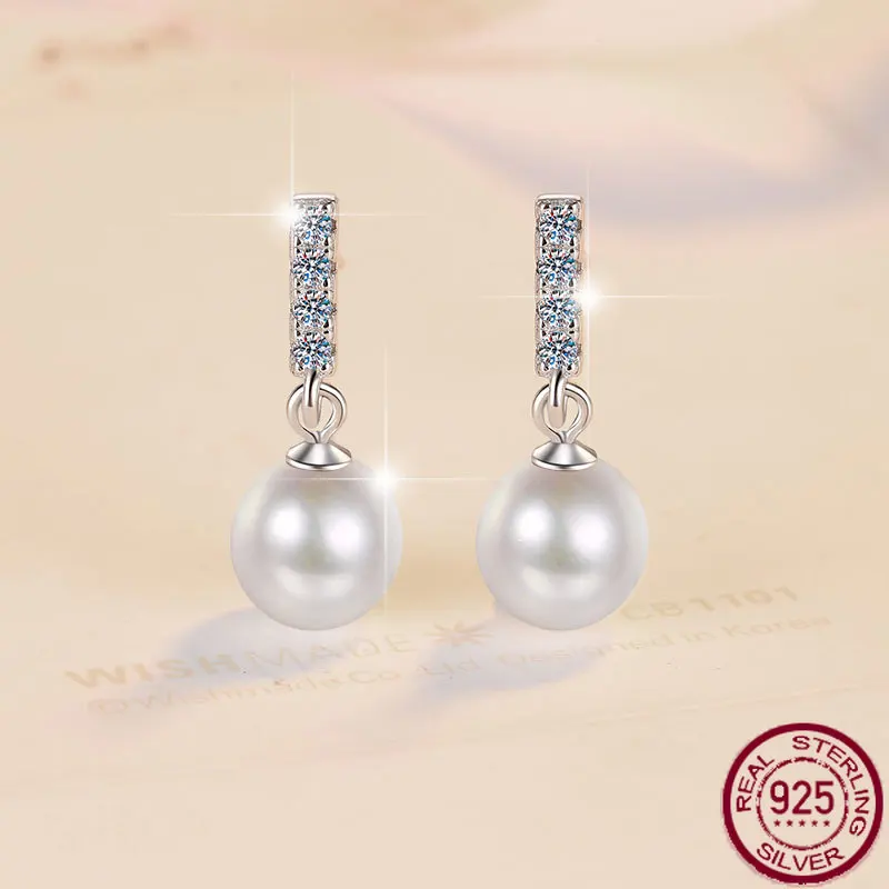 

Новые серьги из чистого серебра S925, простые и модные серьги с пресноводным жемчугом, серьги с муассанитом цвета D, свадебные украшения GRA