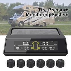 6Pcs/set Car Solar Power TPMS Tire Pressure Monitoring System External Sensor LCD Color Screen Monitoring Tire Pressure Range