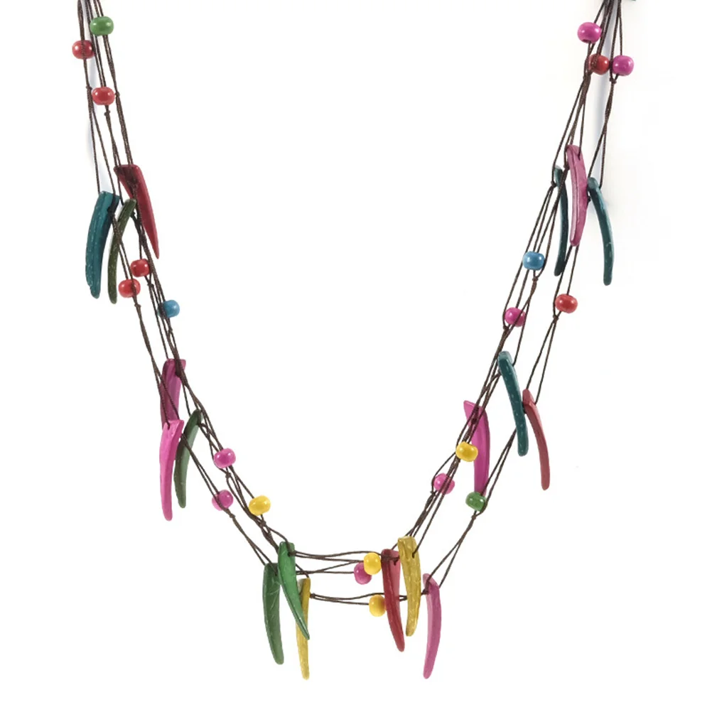 

Ожерелье из деревянных бусин из скорлупы кокоса, красочные богемные плетеные многослойные натуральные подвески, подарок для женщин, модные ювелирные изделия, декор