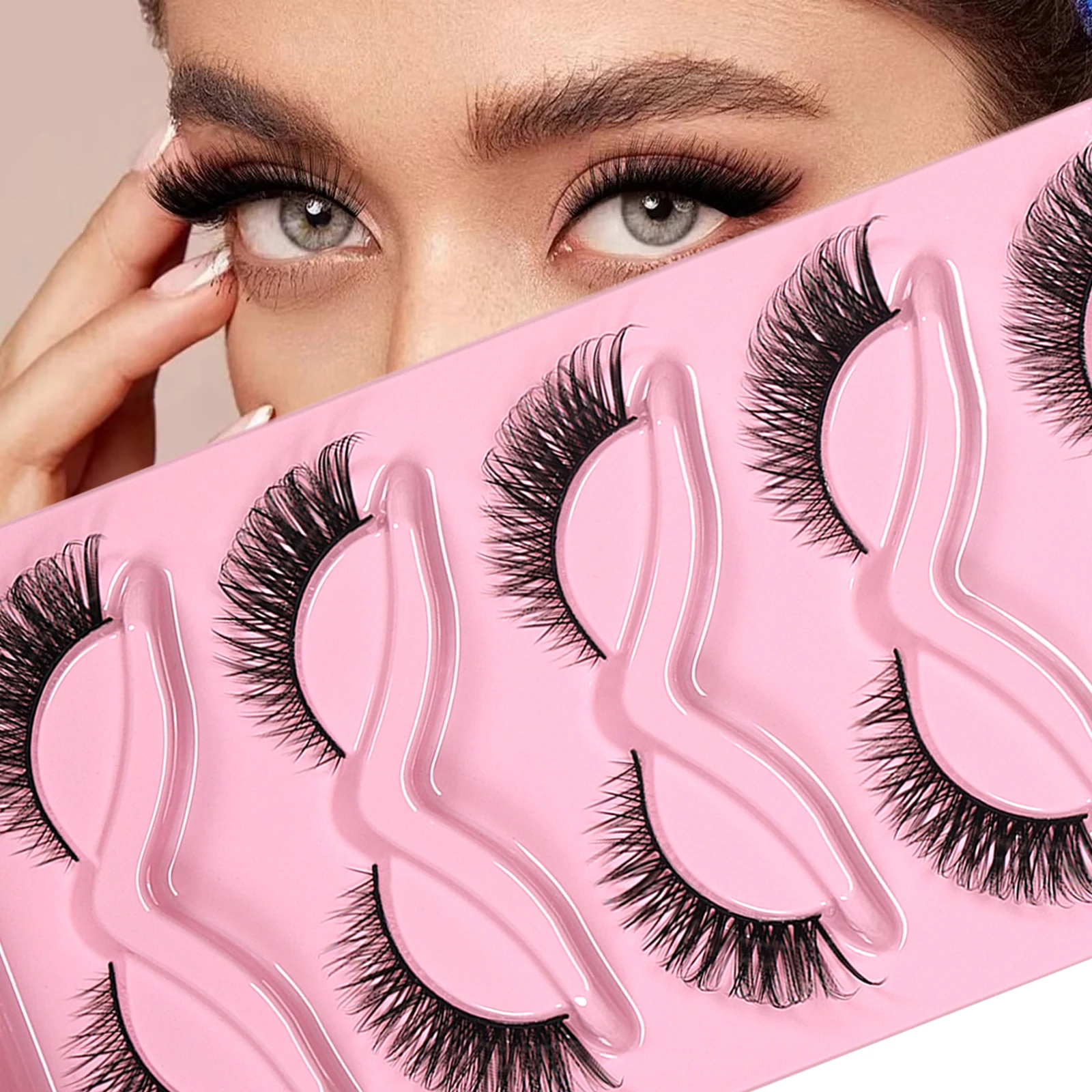 5 Paar flauschige, dramatische Cat-Eye-Wimpernverlängerungen, geschwungene, geflügelte künstliche Wimpern, dicke, wiederverwendbare Stereo-Kunstwimpern