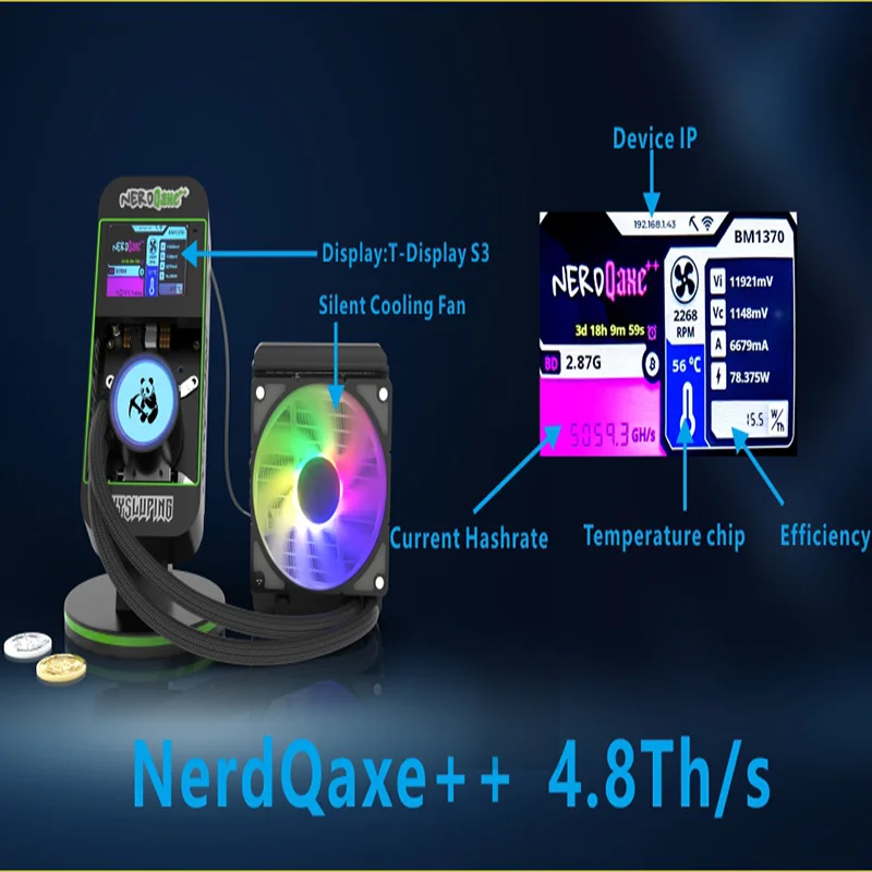 mais recente bitaxe nerdqaxe 4.8TH/s Bitcoin miner Home Eternal Miner com método de resfriamento de água preto