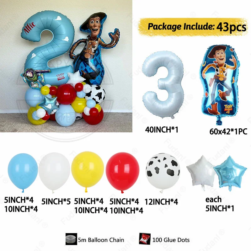 43pcs Cartoon Buzz Lightyear Toy Story Balloon Set for Kids Birthday Party Colour Latex Ballon Decorations Supplies Baby Shower