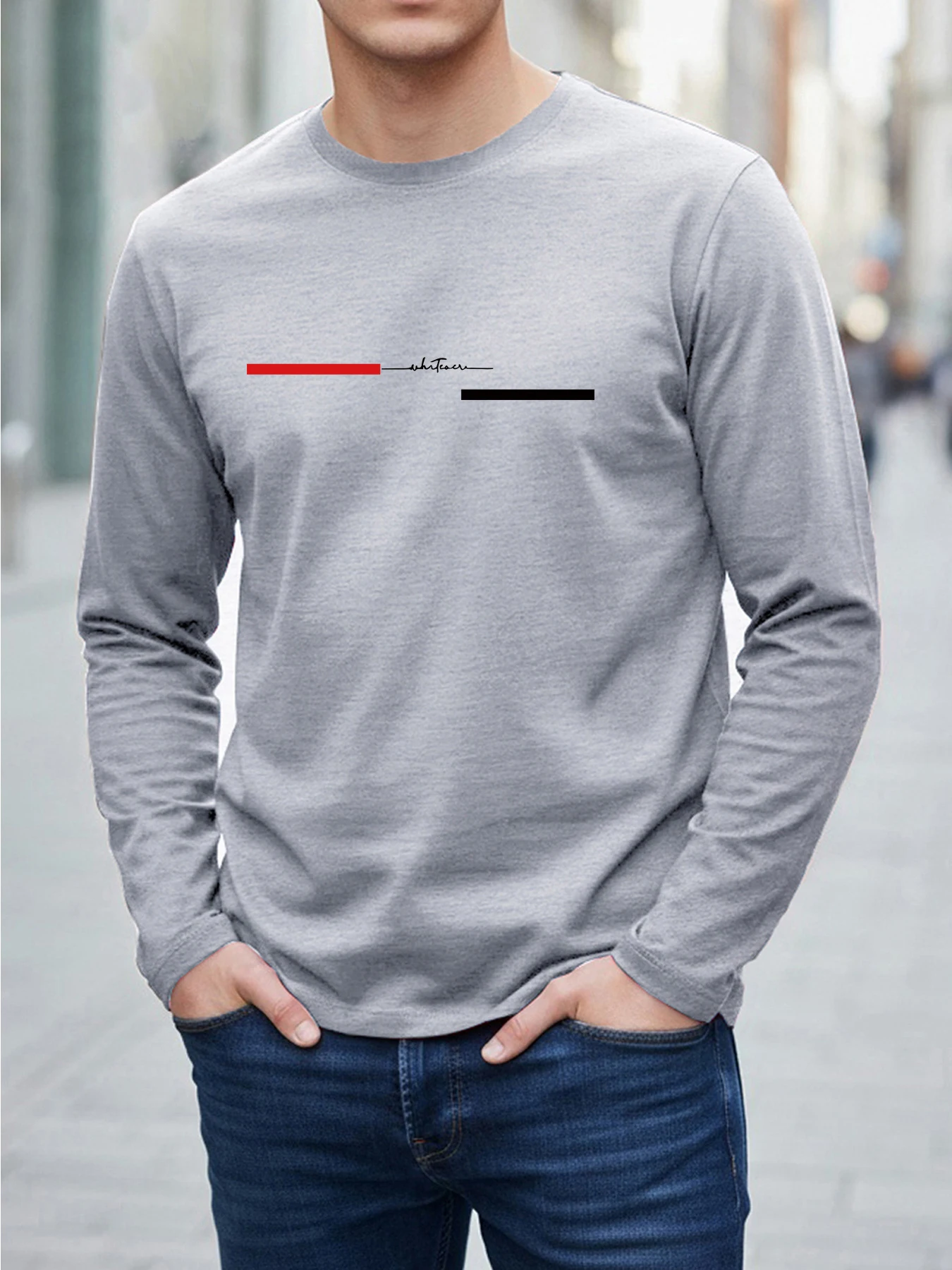 Men's Fall Long-Sleeve T-Shirt Simple Casual “PARIS” Print Crew Neck Long-Sleeve T-Shirt Trendy and Stylish Plus-Size Sports Top