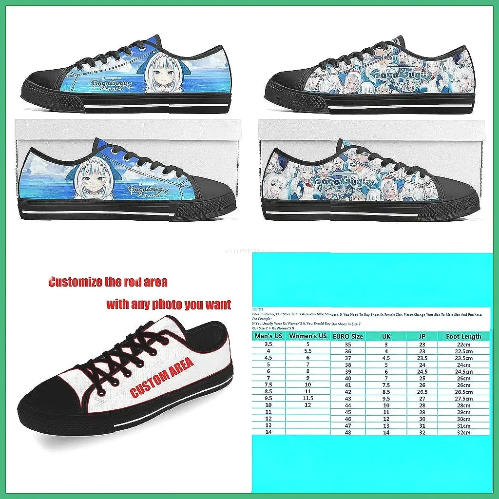 

Gauru Gura Custom Anime Low Top Canvas Sneakers, Casual Lace-Up Shoes for Women Men