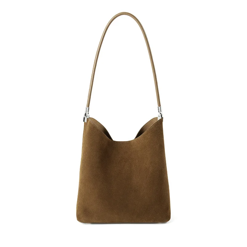 Autumn and Winter Leather Bucket Bag, High-end Light Luxury Leather Portable First-layer Cowhide Shoulder Bag