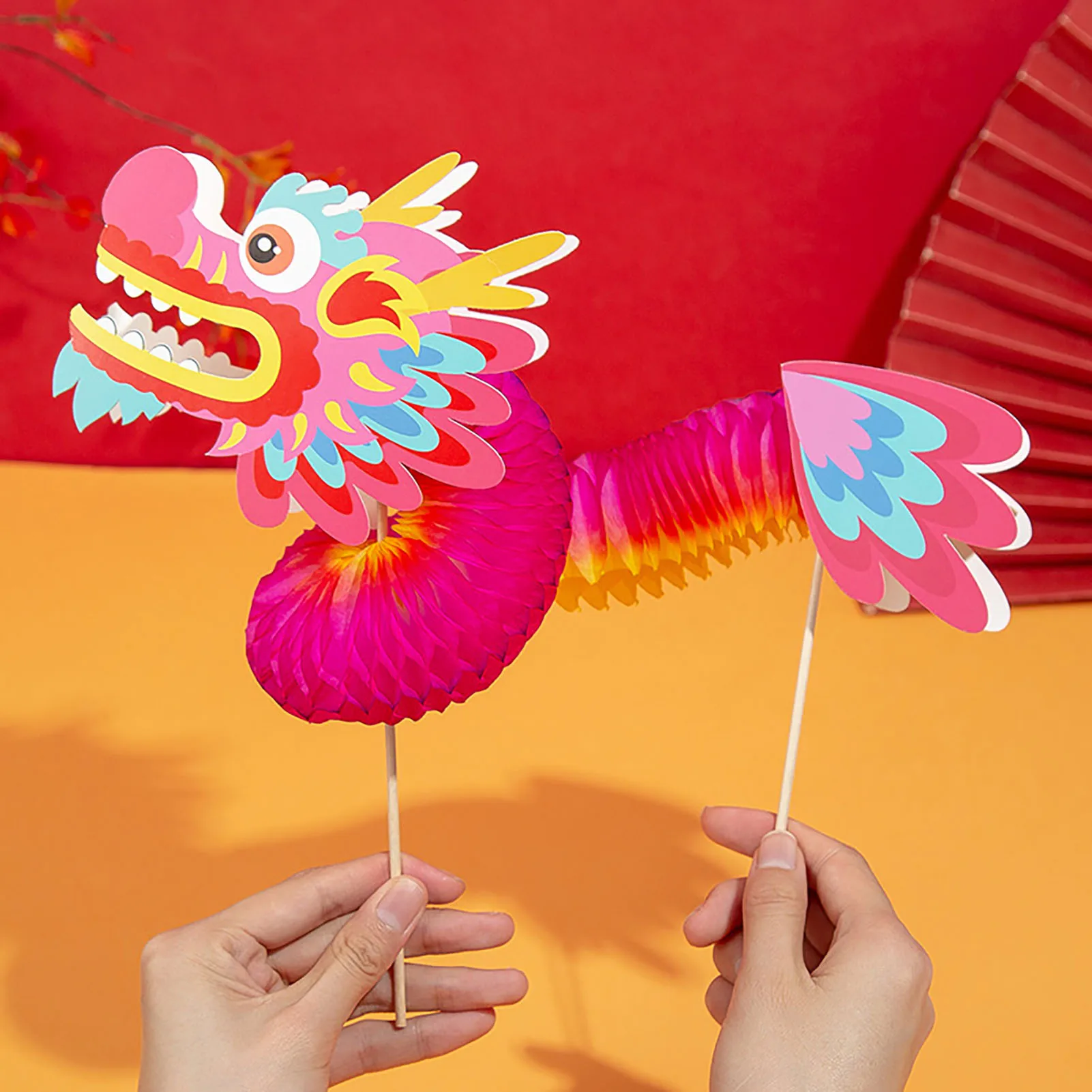 Handmade Chinese Style Paper Dragon Retro Chinese Printing Dragon DIY Kits for Chinese New Year Spring Festival