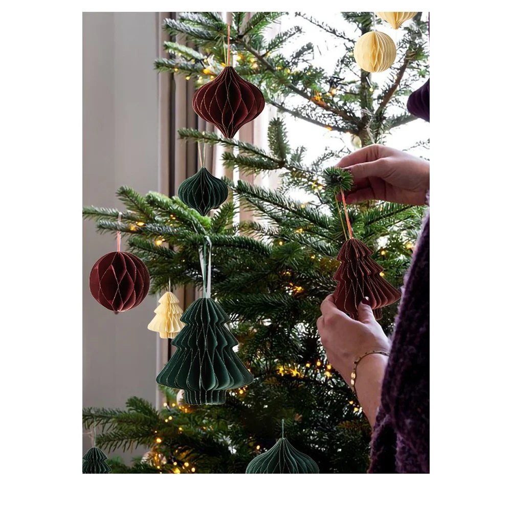 جو احتفالي، زخارف ورقية لعيد الميلاد باللون الأخضر، زينة شجرة حديثة للديكور الاحتفالي، تصميم مدمج قابل للطي #5