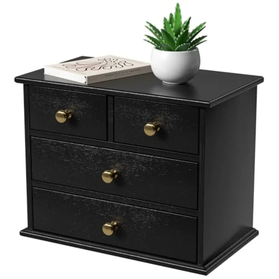 

Oak Desk Organizer with Drawers Durable Wooden Desktop Storage Box with Metal Handles and Non-Slip Silicone Pads 4 Drawer Table