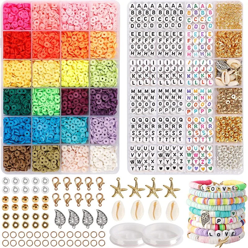 

DIY soft pottery set letter pearl lobster clasp sea star conch beads bracelet kit clay beads kit