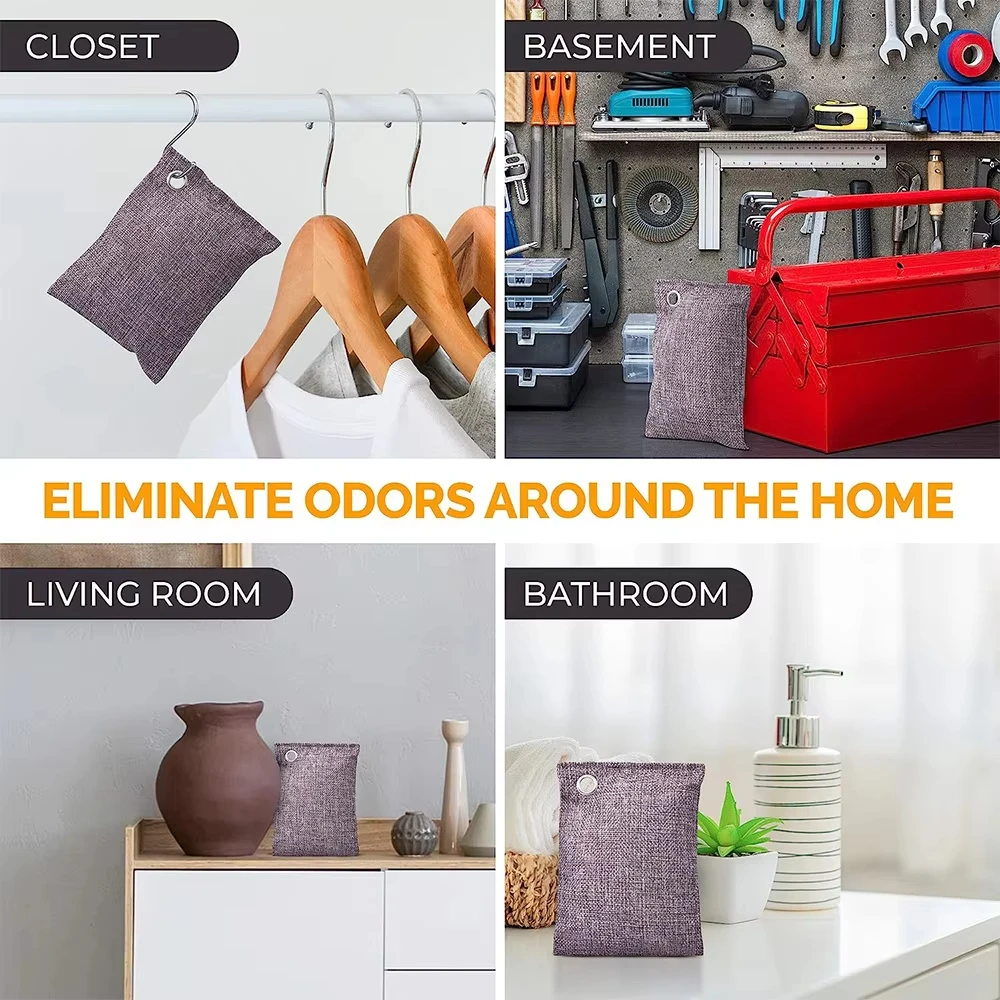 200 جرام أكياس معطّر الهواء الطبيعي الخيزران الطبيعي الفحم تنقية الهواء حقيبة عروض السيارات المنزلية للثلاجة المرحاض خزانة حمام