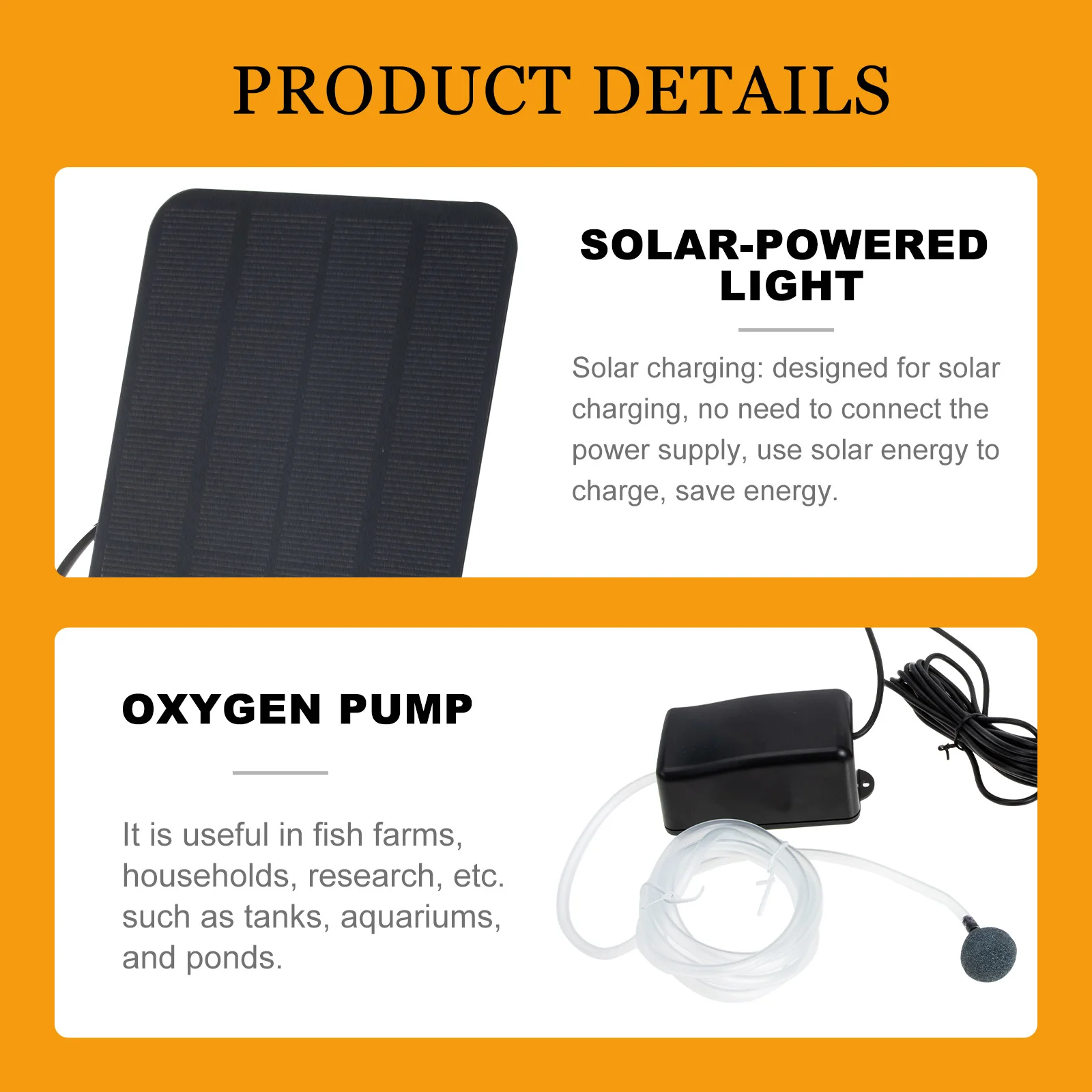 

Solar Oxygen Pump for Fish Tank Aquarium Pond Aerator High Efficiency Pump Durable ABS Small Size Lightweight