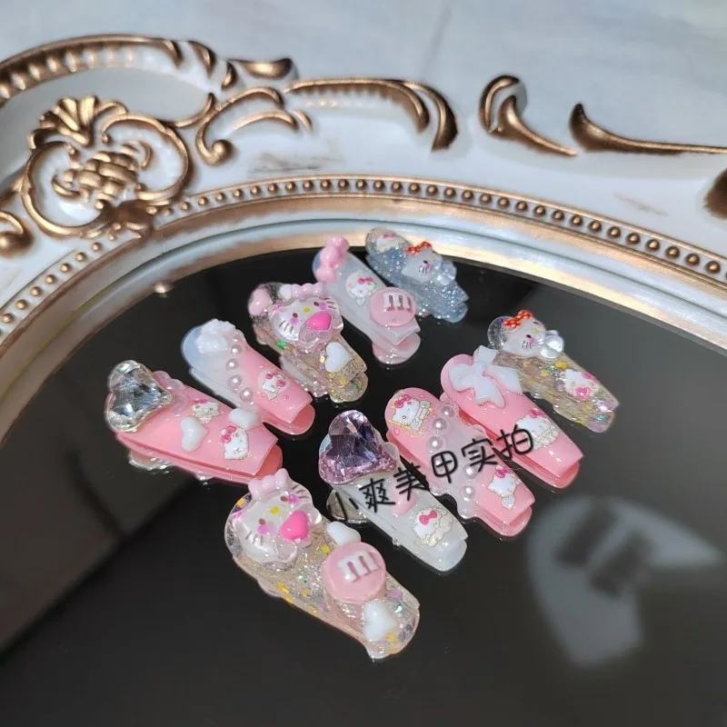 Sweet Hello Kitty Anime Kawaii Sanrio Ins Fashion Wear Nail Decoration Cute Cartoon Patch Wearing Gifts Y2k Toys for Girls