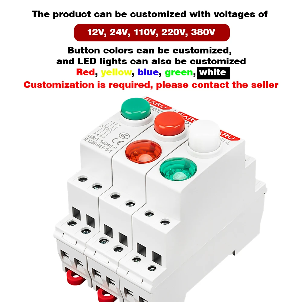 18MM Din Rail Mount LED Signal Lamp Button Switch Series AC/DC 220V Indicating Indication Pilot Lights Green Momentary Latching image 6