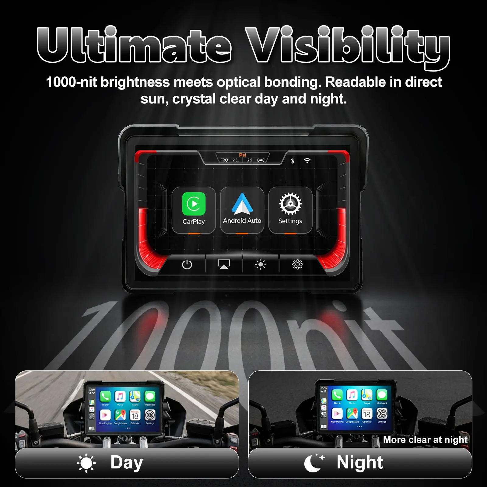 5-6-7 inch Wireless Motorcycle CarPlay Android Auto Compatible with All Models Portable GPS Navigation Dashboard Fit For ZX Moto