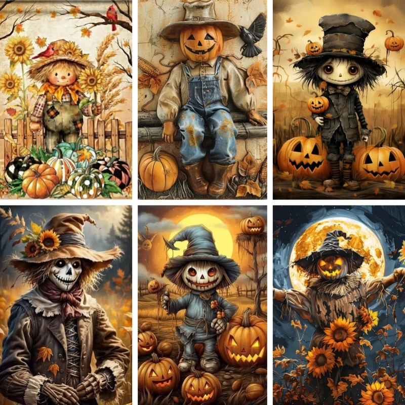 5D Diamond Painting Scarecrow , Beginner Full Diamond Embroidery Kits Crafts for Adults Home Decor Halloween Decor, Fall Gift