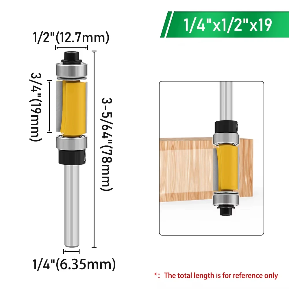 1 PC 1/4" 6.35MM 생크 밀링 커터 목공 조각 이중 베어링 스트레이트 트림 라우터 비트 트리밍 나이프 밀링 초경 플러시