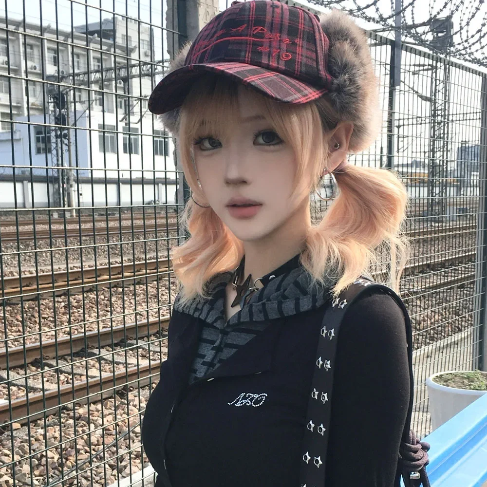 Gorro domo de invierno Y2k para mujer, Gorras de béisbol de vaquero, protector de oídos de felpa de camuflaje americano, Gorras Bomber ajustables cálidas de tendencia