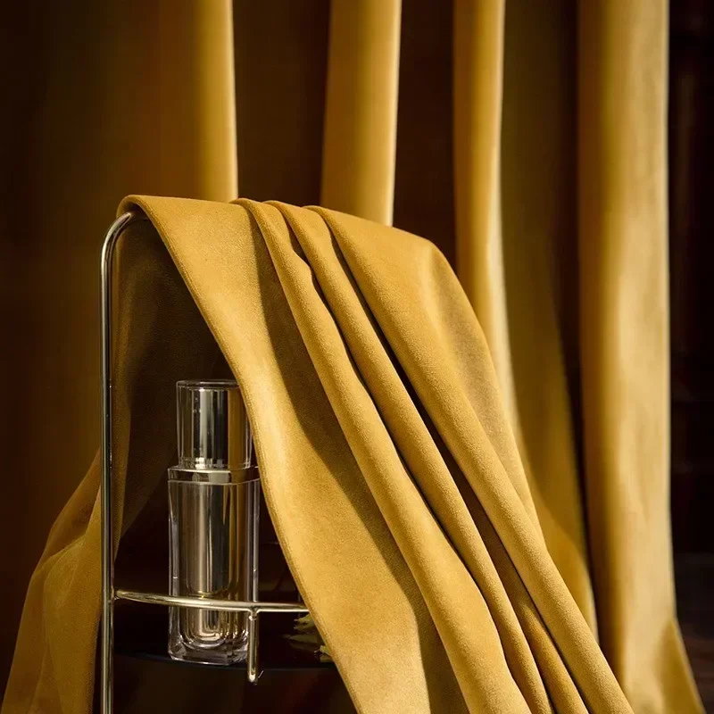 Modern Luxury Gold Velvet Curtains for Living Dining Room Bedroom Ancient High Hotel Window Engineering Curtains Customize