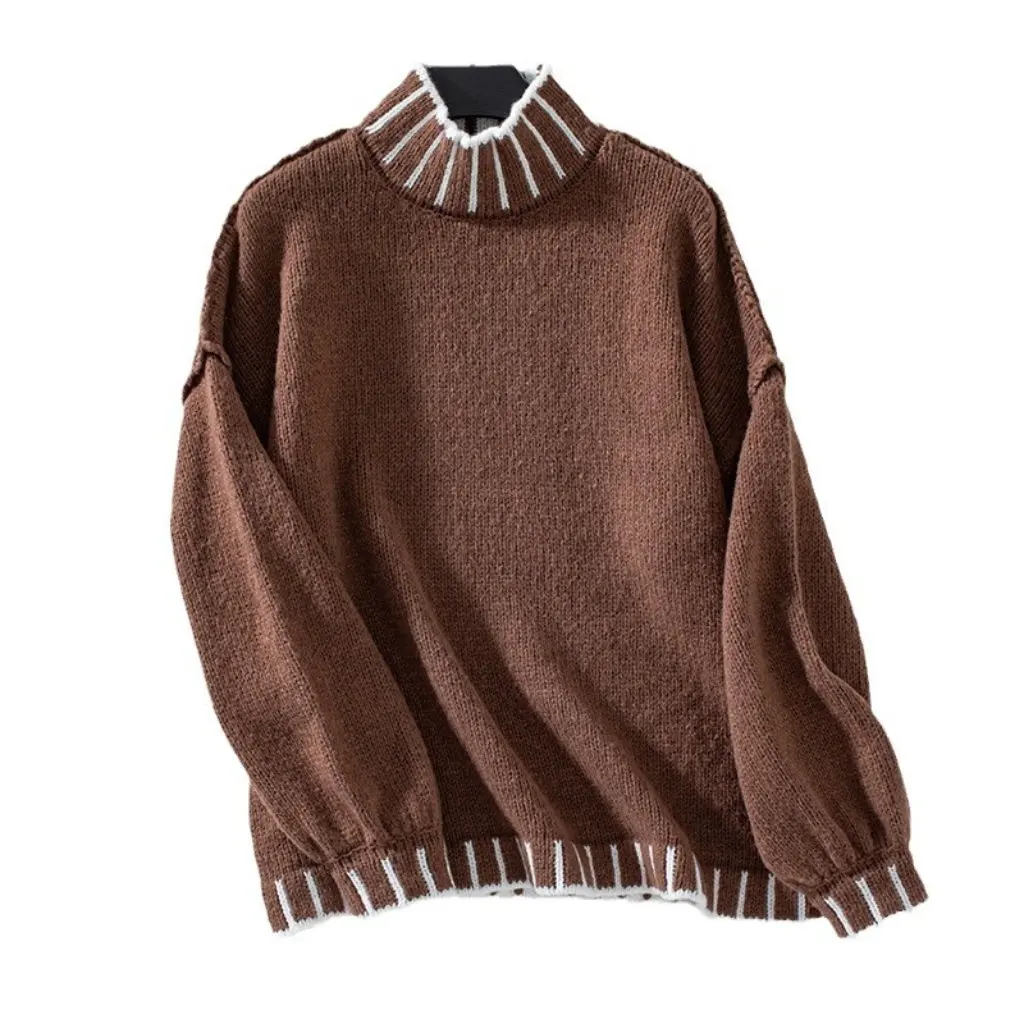 

Women's Autumn Winter Knitwear Loose Pullover Retro Color-Block Turtleneck European American Style