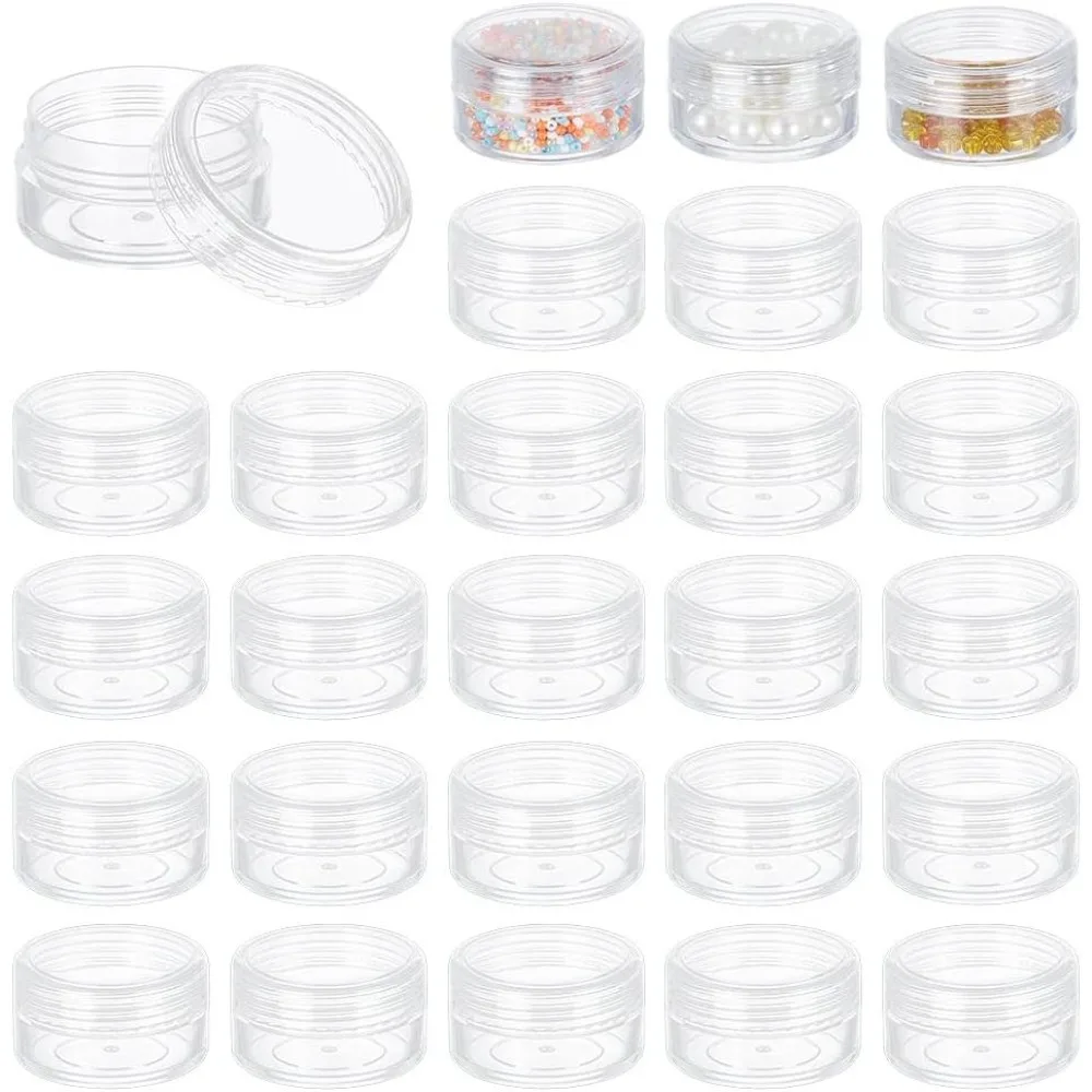 30 Pack 15ml Round Clear Plastic Bead Jars with Screw Caps for Beads Nail Art Glitter Make Up Cosmetics and Travel Cream