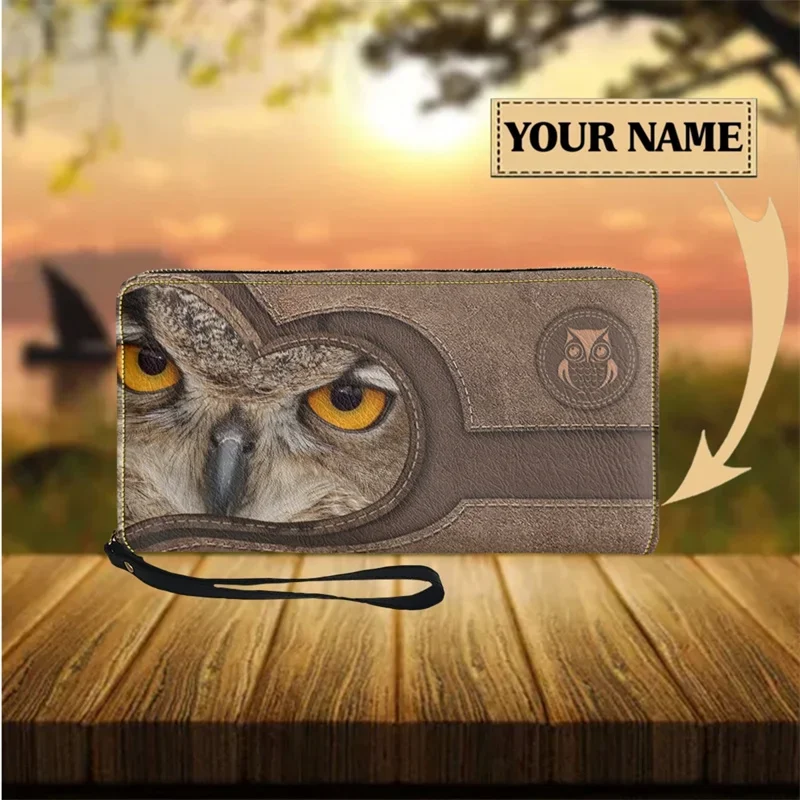 Personalized Women's Wallet Cute Animal Owl Luxury Female Purse Gift for Owls Lovers Wrist Strap Money Pouch Woman Handbag 2023