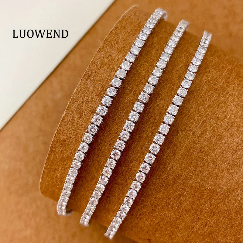 LUOWEND 100% 18K White Gold Bracelet Luxury 3.0carat Real Natural Diamond Bracelet for Women Shiny Design High Wedding Jewelry