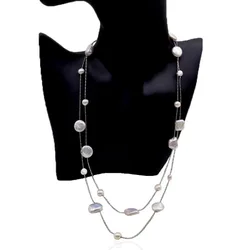 Women Long Necklace White Natural Freshwater Pearl Design Necklace Baroque Pearl Double Layer Sweater Necklace Luxury Jewelry
