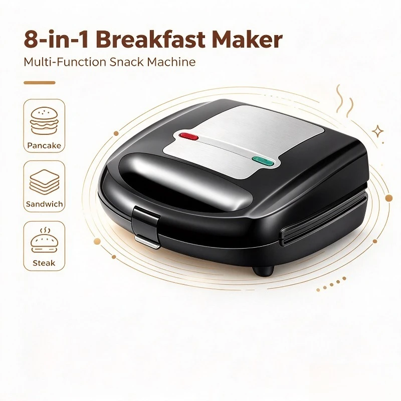 8 in 1 Multifunctional Breakfast Maker Waffle Sandwich Cake Steak Grill Machine for Household Kitchen Cooking