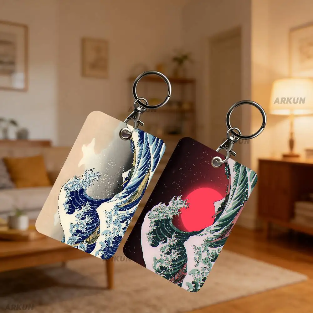 Cool Waves The Great Wave Off Kanagawa Card Holder, Japanese Art PU Protector, Durable AccessID Card Case