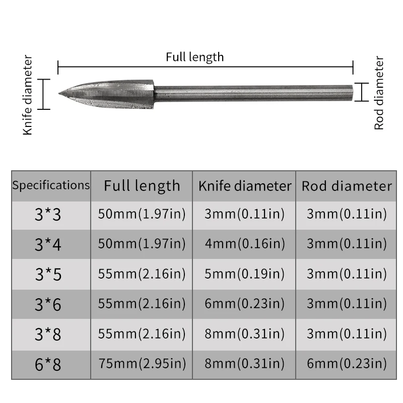 Mini Wood Carving Cutter Electric Grinder Head Drill Bits 3mm 6mm Shank Woodworking Engraving Knife HSS High Speed Steel