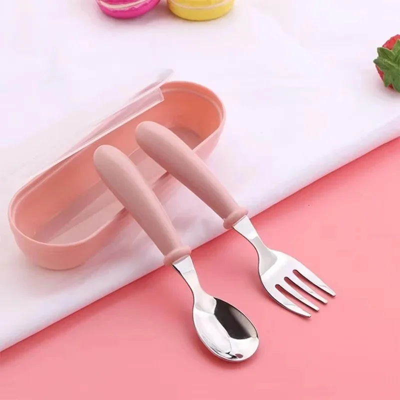 Stainless Steel Baby Gadgets Tableware Set Cartoon Toddler Dinnerware Cutlery Utensil Infant Food Feeding Spoon Fork